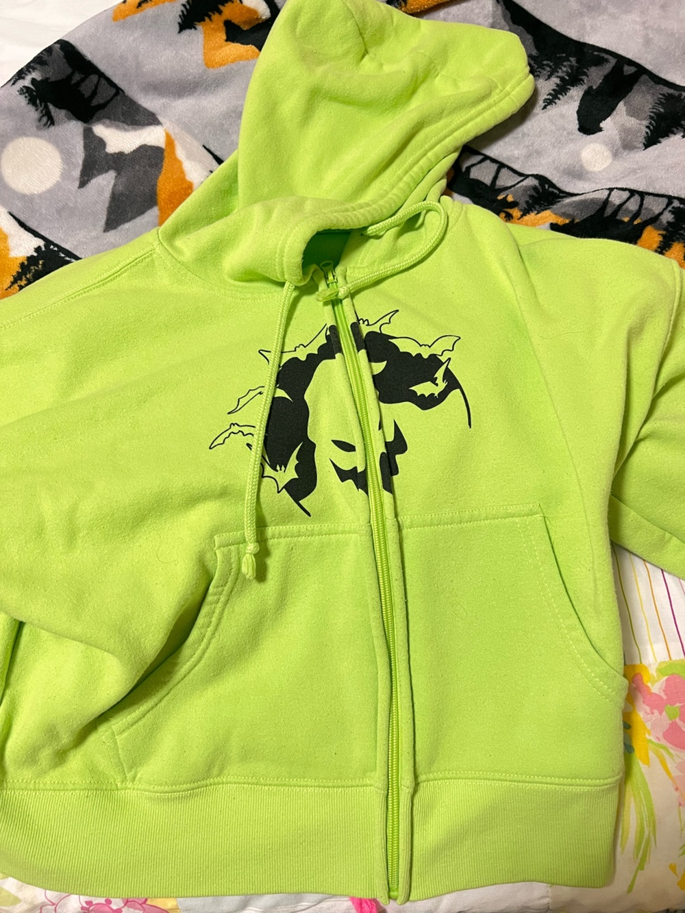 Disney Neon Green Fleece Hoodie with Black Tag Detail